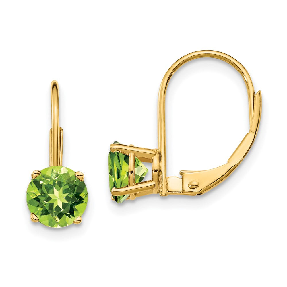 Polished;14k Yellow gold;Leverback;Peridot;Round