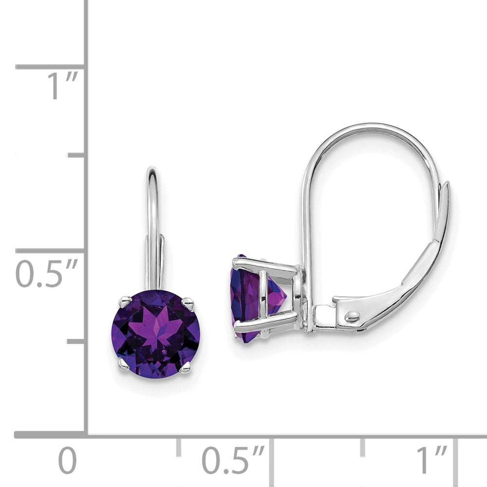 14k White Gold 6mm Round Amethyst Leverback Earrings