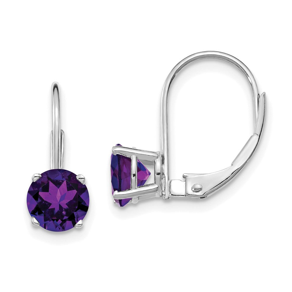 Polished;14K White gold;Leverback;Amethyst