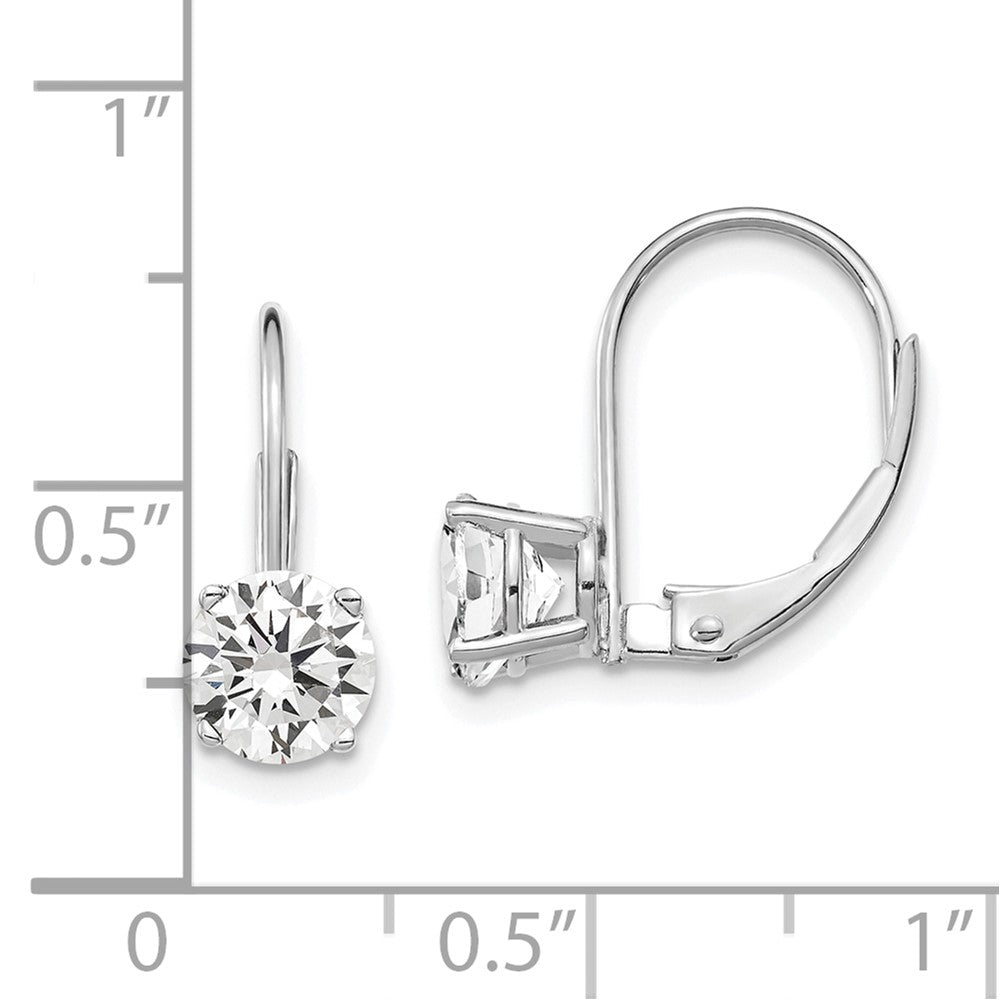 14k White Gold 6mm Round Cubic Zirconia Leverback Earrings