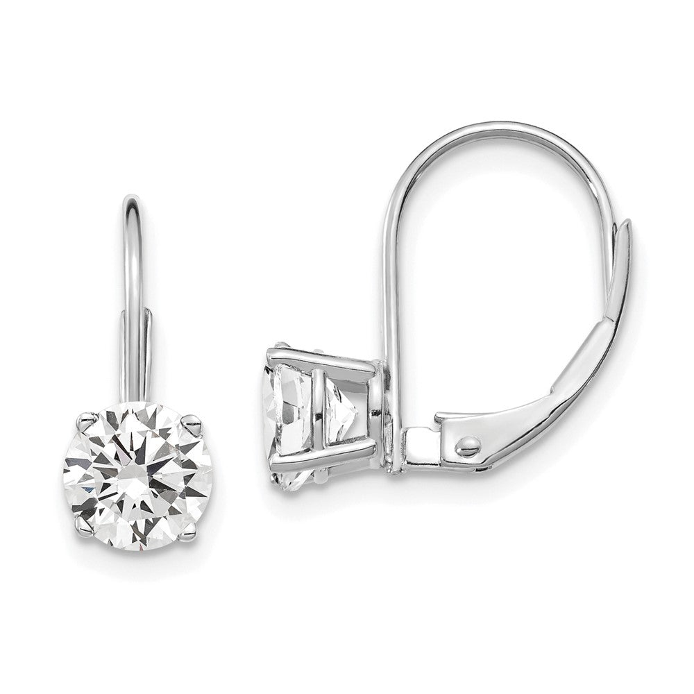 Polished;14K White gold;Leverback;CZ