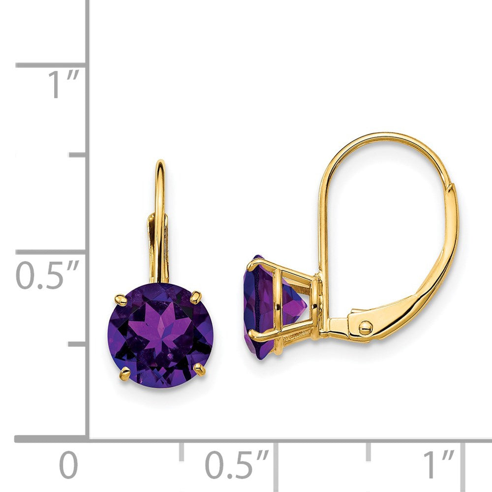 14k 7mm Round Amethyst Leverback Earrings