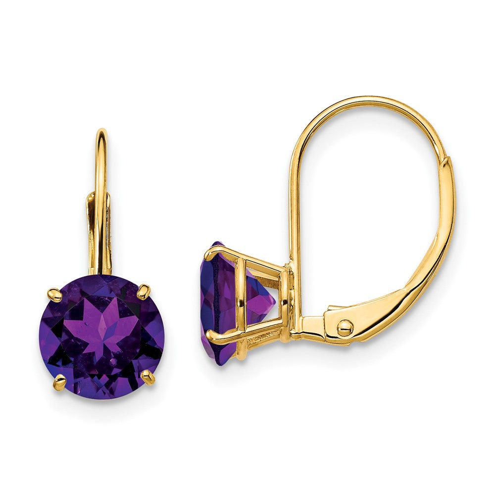 Polished;14k Yellow gold;Leverback;Amethyst;Round