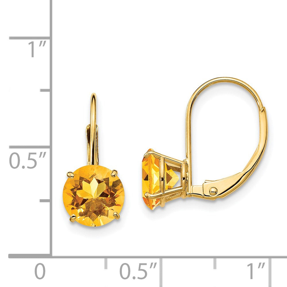 14k 7mm Round Citrine Leverback Earrings