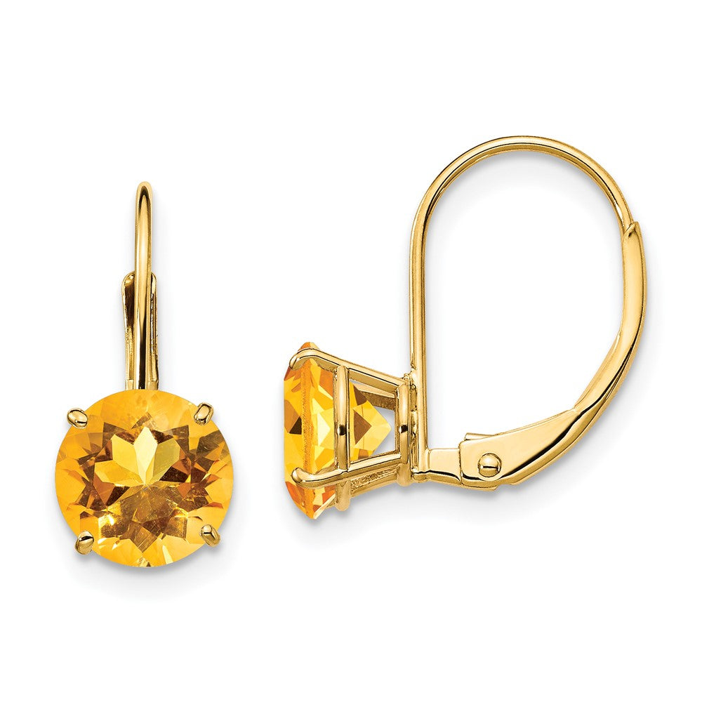 Polished;14k Yellow gold;Leverback;Citrine;Round