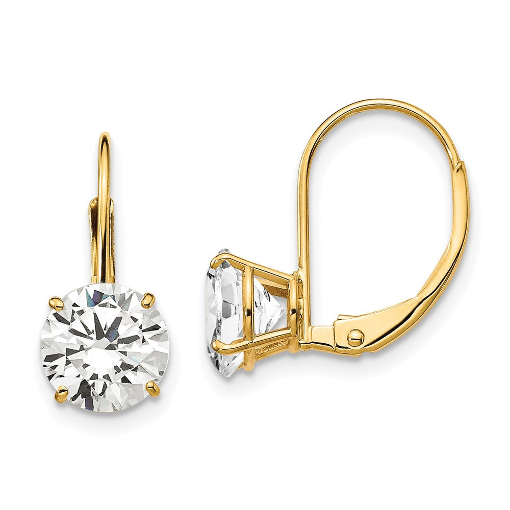 Polished;14k Yellow gold;Leverback;CZ;Round