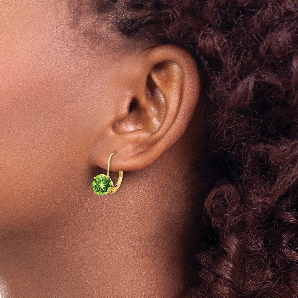 14k 7mm Round Peridot Leverback Earrings