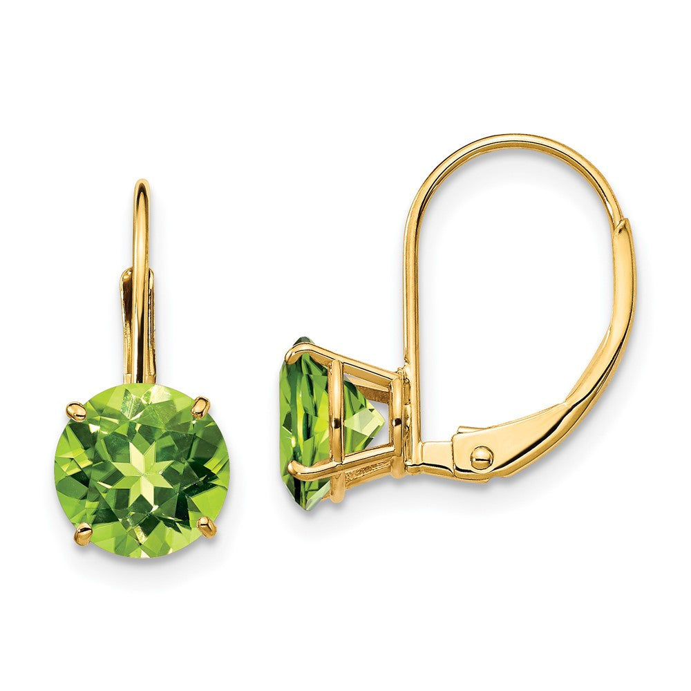 Polished;14k Yellow gold;Leverback;Peridot;Round
