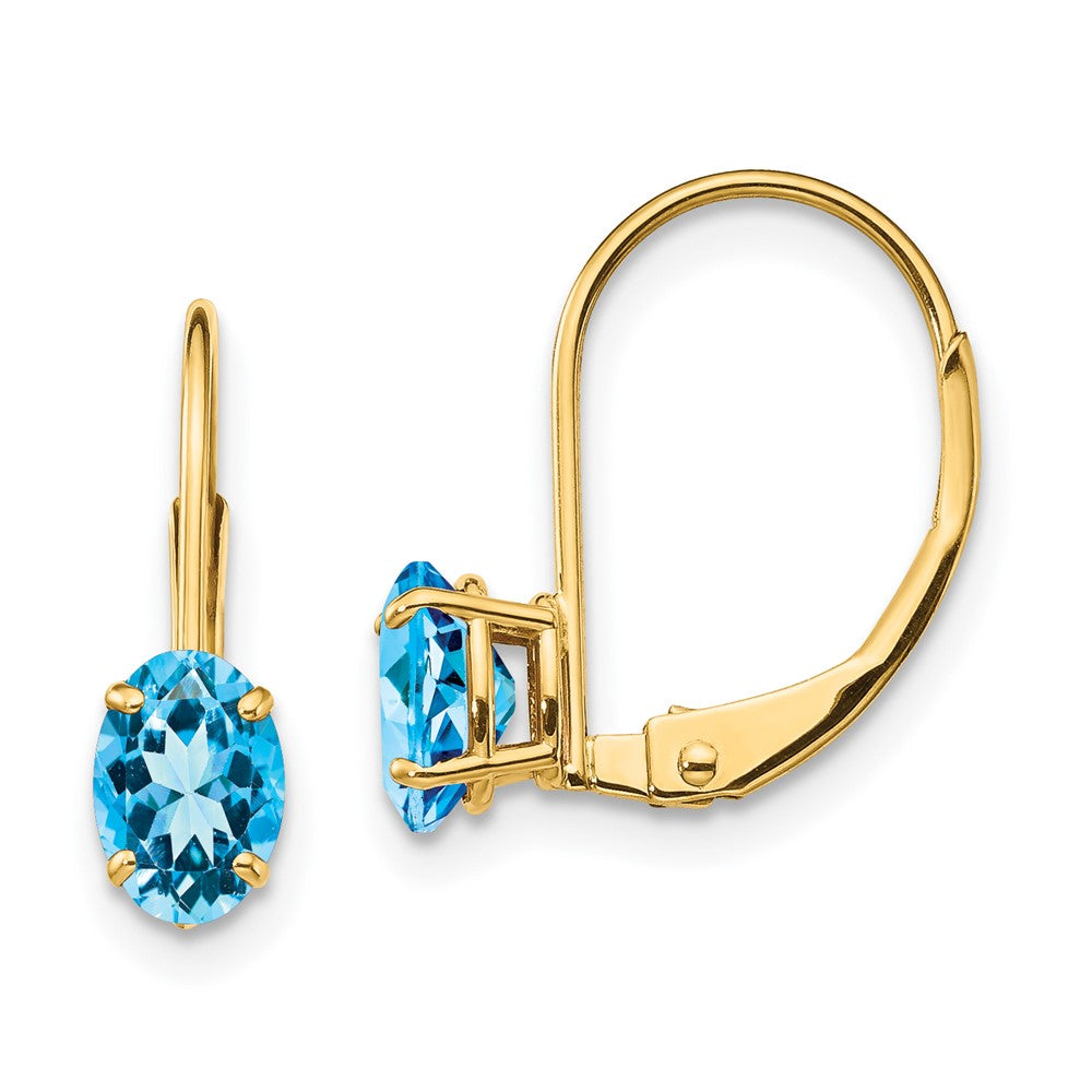 Polished;14k Yellow gold;Leverback;Blue topaz