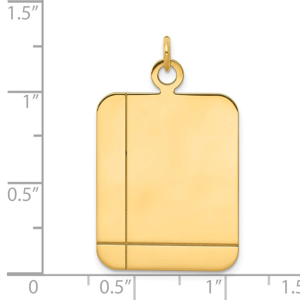 14k Plain with Etched Lines Rectangular .027 Gauge Engravable 30x20mm Disc Charm