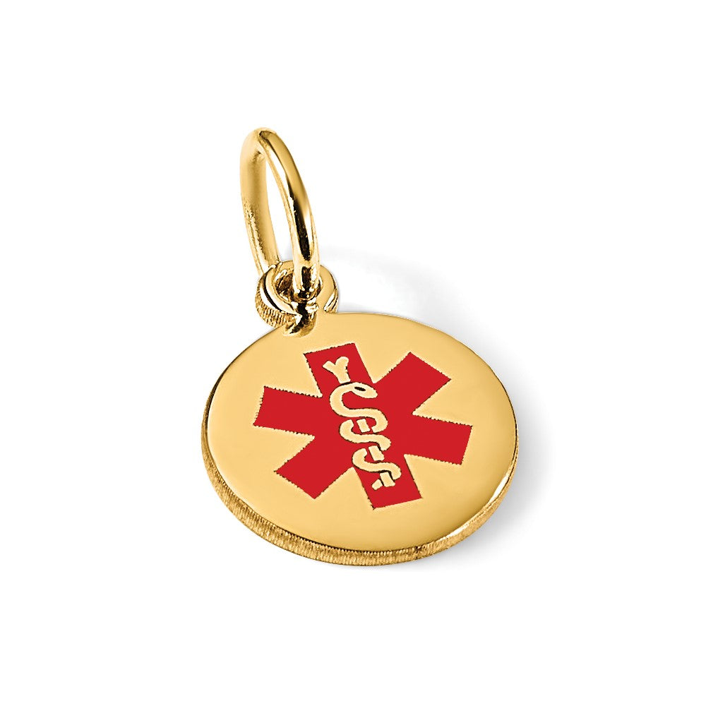 14k 9.5mm Round Red Enameled Medical Jewelry Pendant