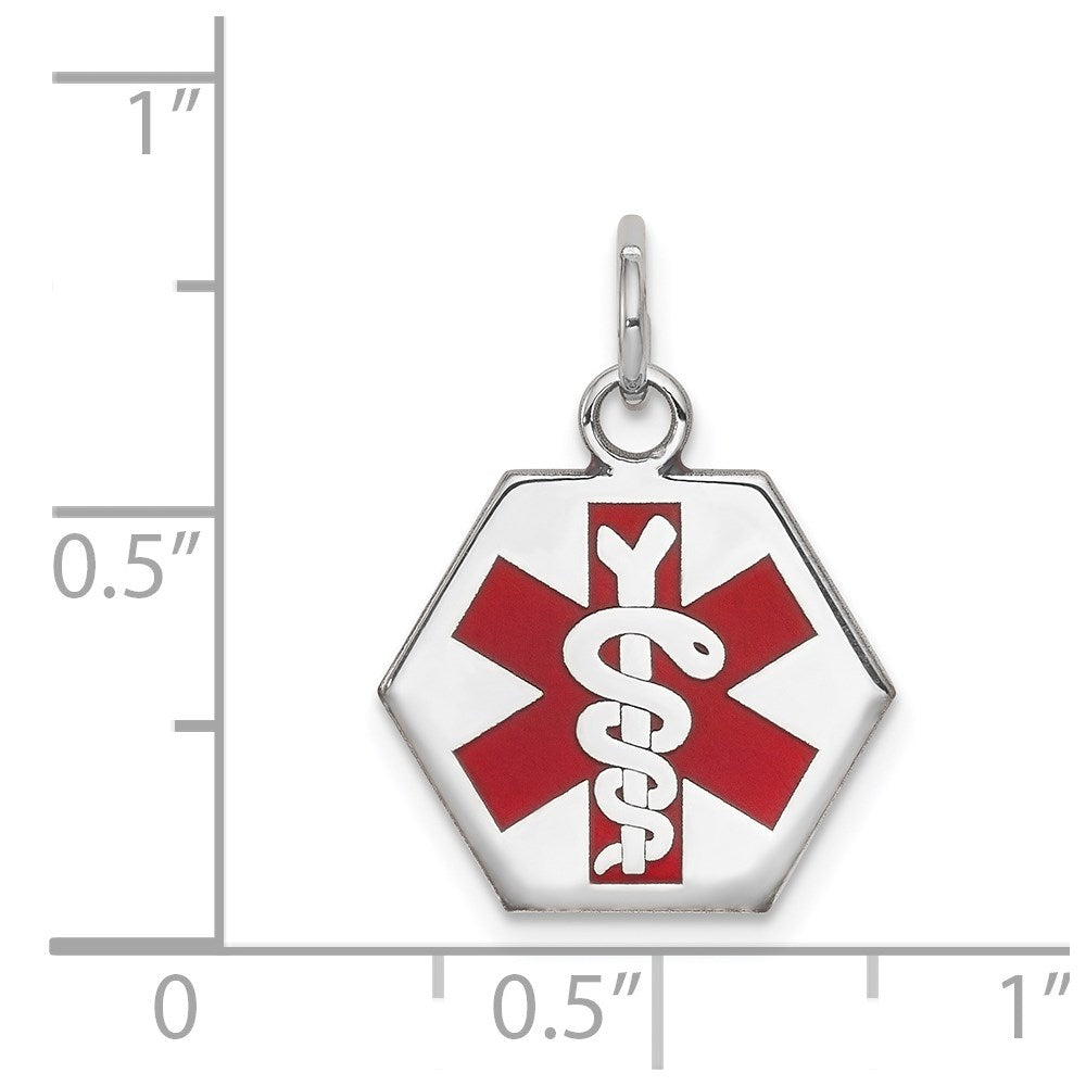14k White Gold 15mm Hexagon Red Enameled Medical Jewelry Pendant
