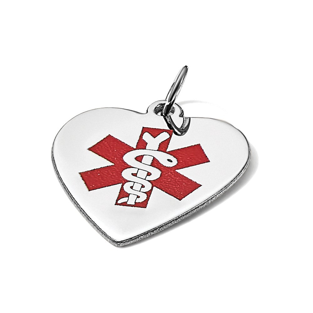 14k White Gold 19mm Heart-Shaped Red Enameled Medical Jewelry Pendant