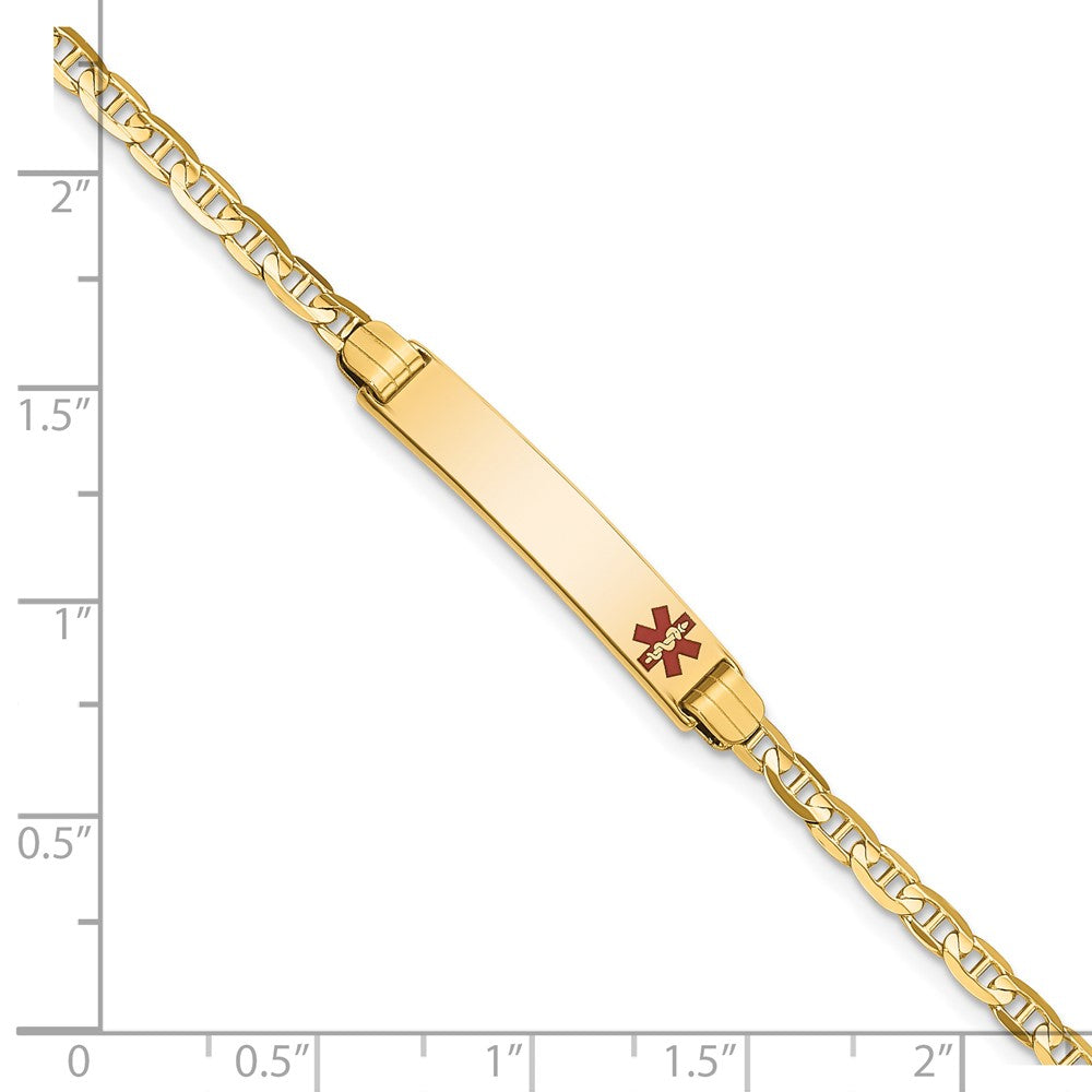 14K Medical Solid Chain/Solid Plate 26x5mm Off-Center Red Enamel Anchor Link 7 inch ID Bracelet