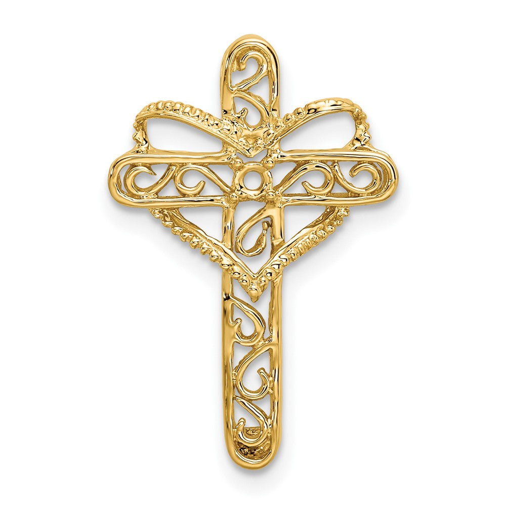 14k Polished Filigree 1-Stone Mothers Cross Pendant Mounting