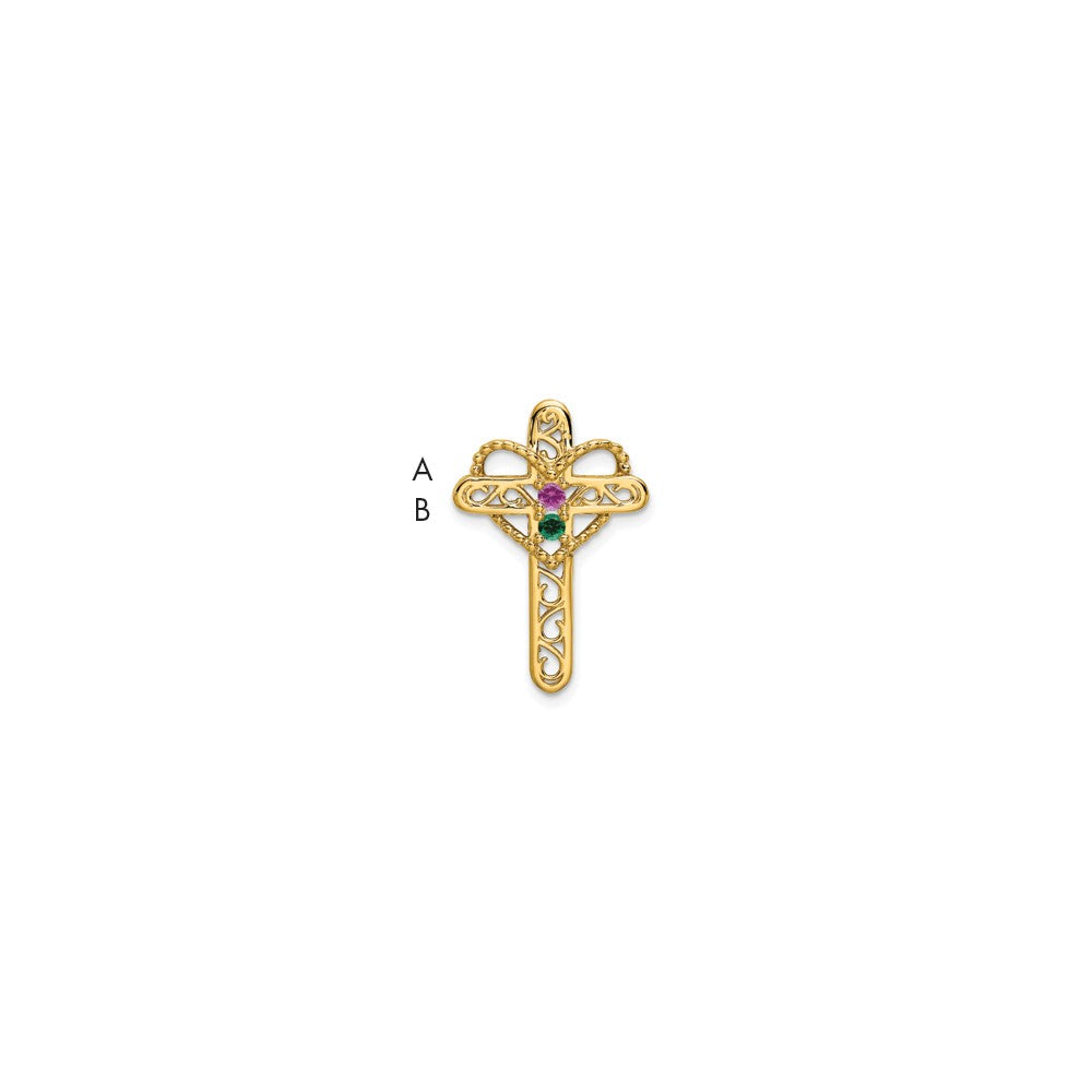 14k Polished Filigree 2-Stone Mothers Cross Pendant Mounting