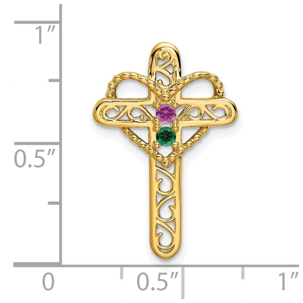 14k Polished Filigree 2-Stone Mothers Cross Pendant Mounting