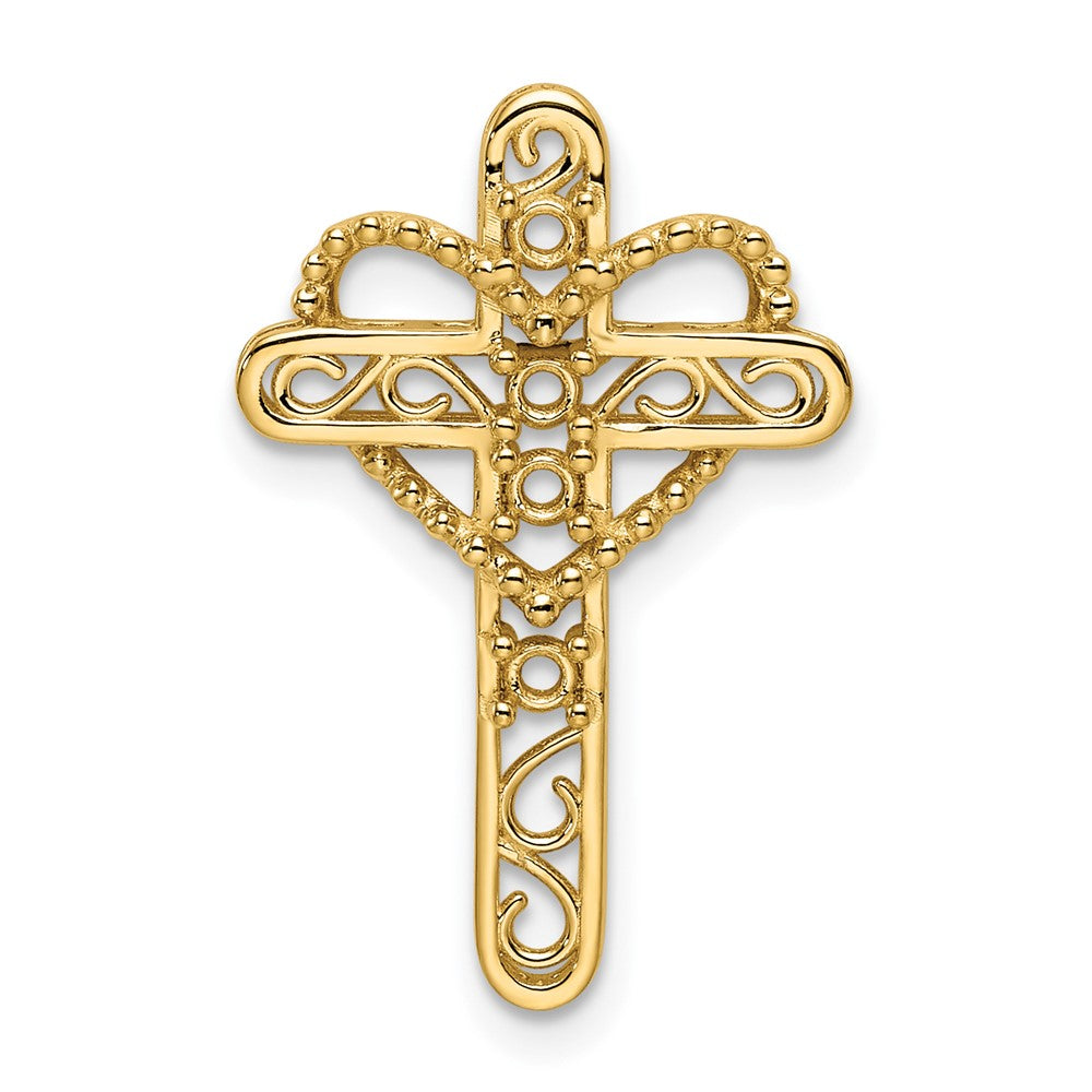 14k Polished Filigree 4-Stone Mothers Cross Pendant Mounting