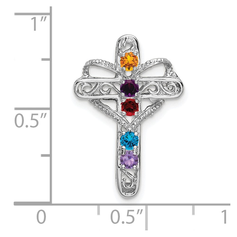 14k White Gold Polish Filigree 5-Stone Mothers Cross Pendant Mounting