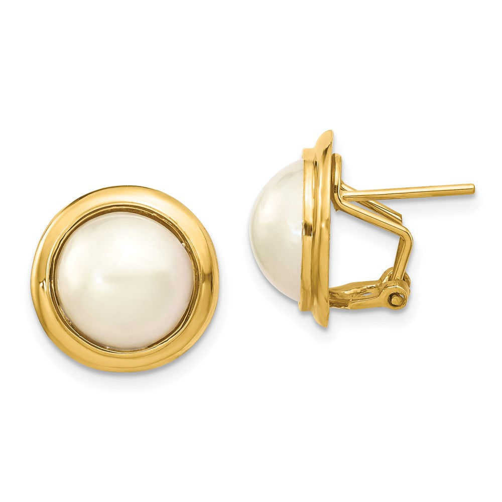 Polished;14k Yellow gold;Freshwater cultured pearl;Pierced clip back