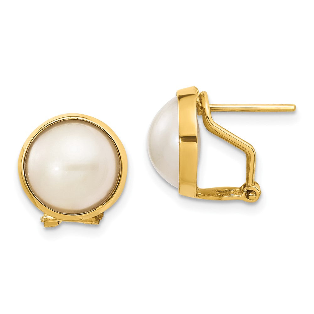 Polished;14k Yellow gold;Omega back;Freshwater cultured pearl
