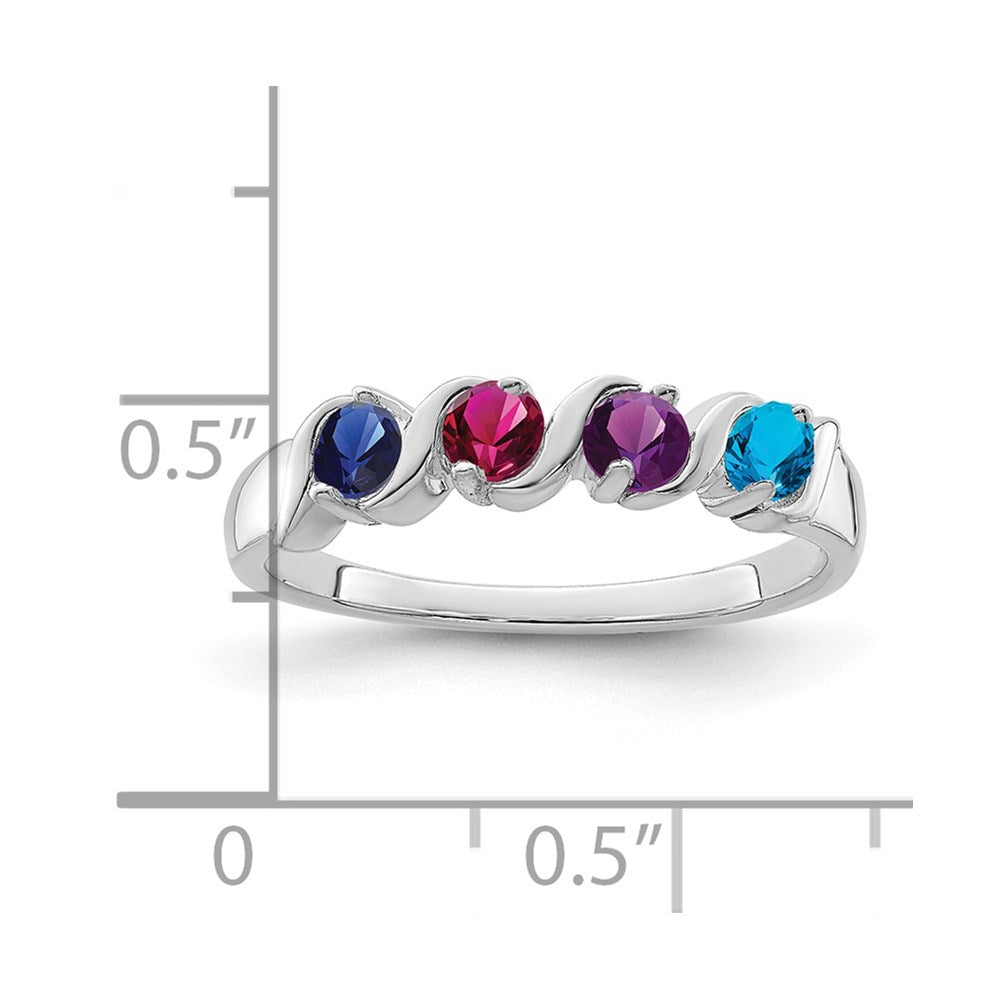 Sterling Silver Rhodium-plated Synthetic 4 Stone Mother's Ring