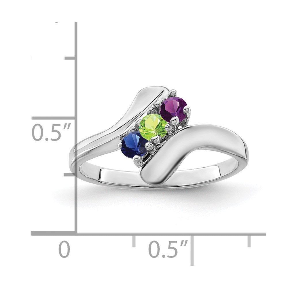 Sterling Silver Rhodium-plated Synthetic 3 Stone Mother's Ring