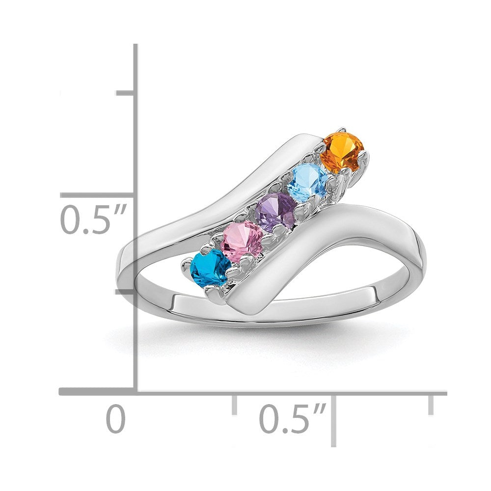14k White Gold Polished 5-Stone Mothers Ring Mounting