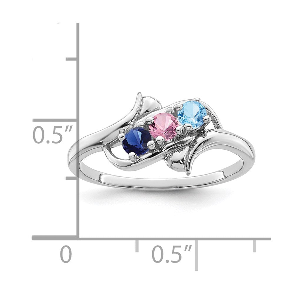 14k White Gold Polished 3-Stone Mothers Ring Mounting