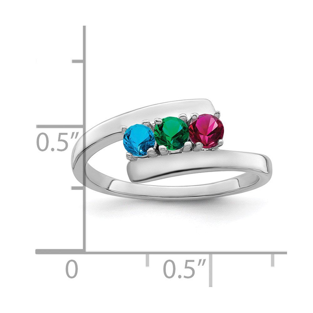 Sterling Silver Rhodium-plated Synthetic 3 Stone Mother's Ring