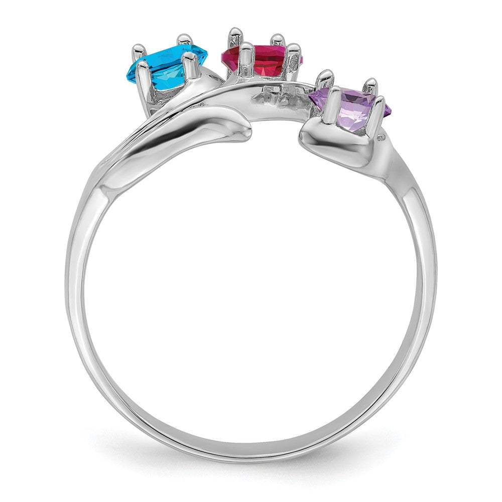 14k White Gold Polished 3-Stone Mothers Ring Mounting