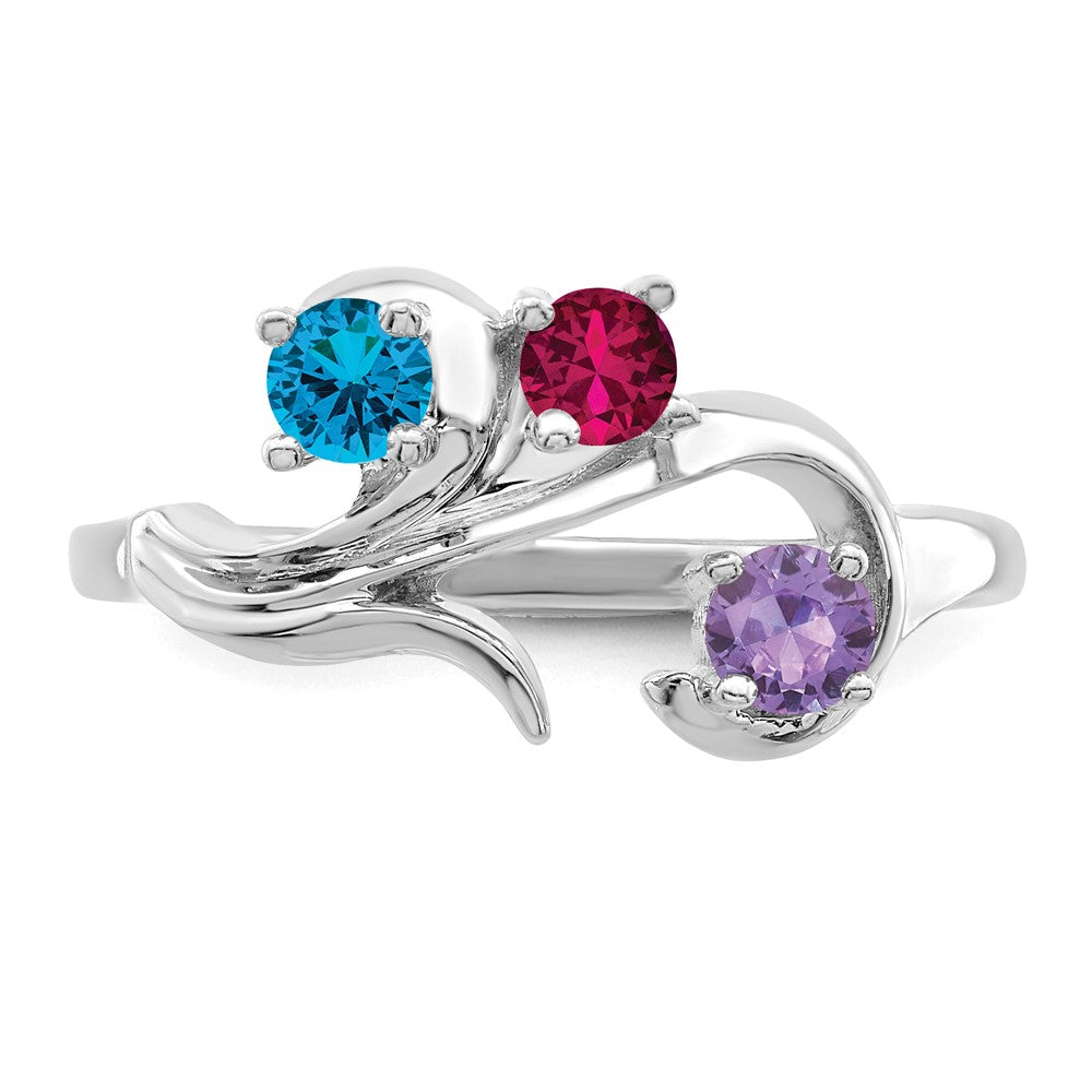 14k White Gold Polished 3-Stone Mothers Ring Mounting
