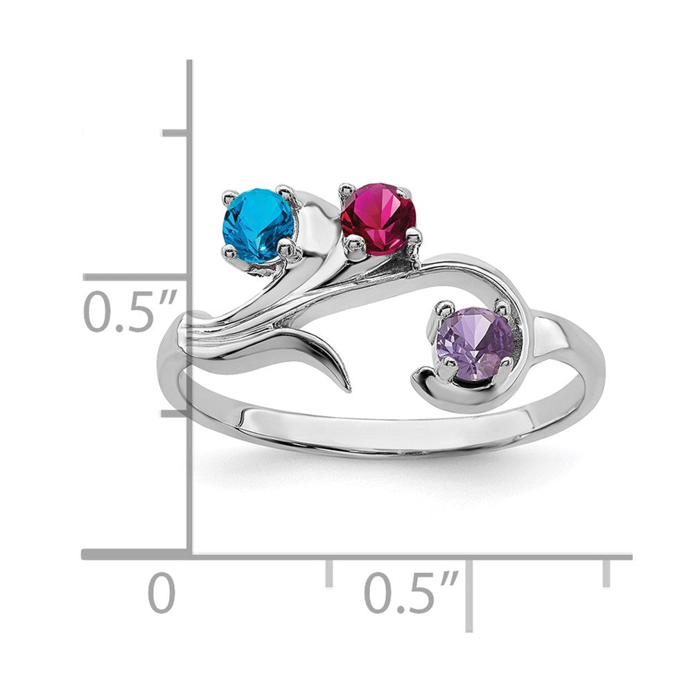 14k White Gold Polished 3-Stone Mothers Ring Mounting