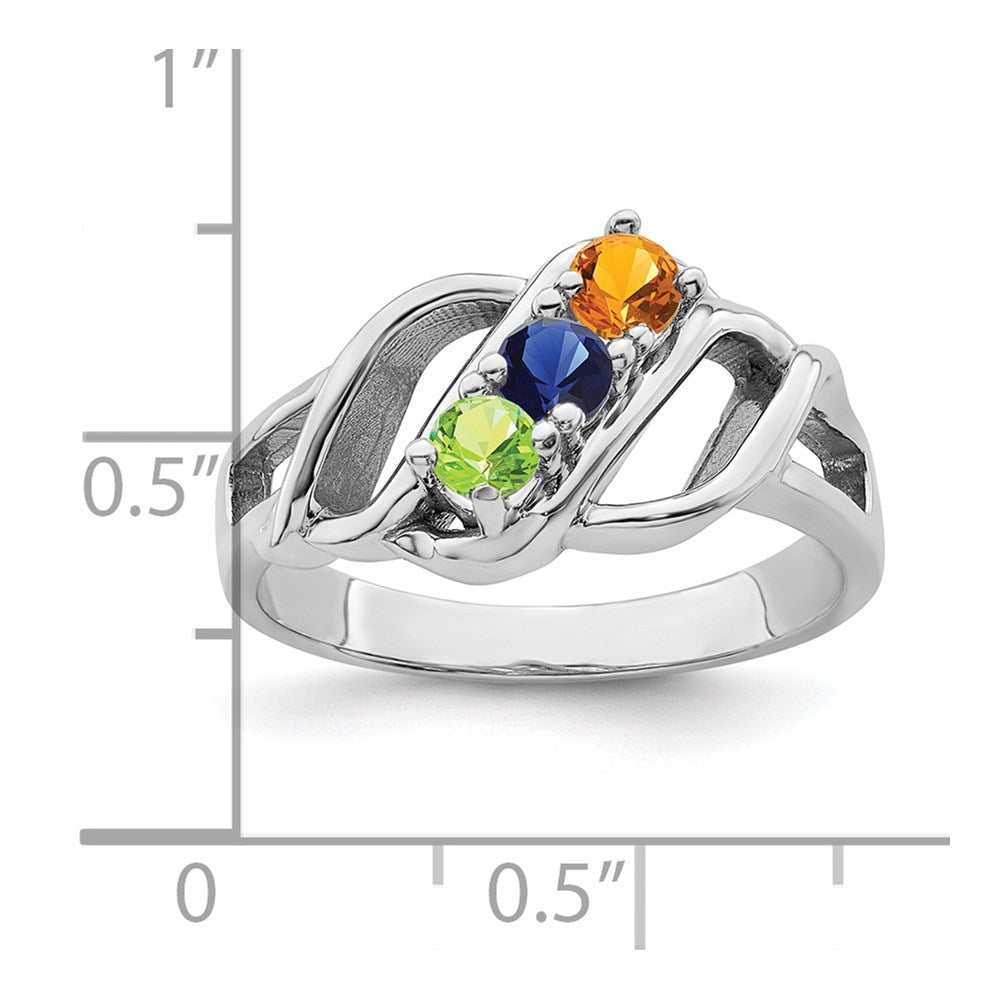 14k White Gold Polished 3-Stone Mothers Ring Mounting