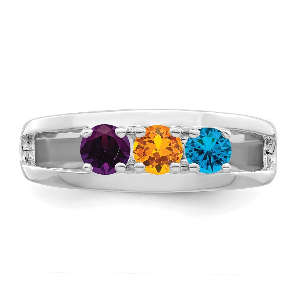 14k White Gold Polished 3-Stone Mothers Ring Mounting