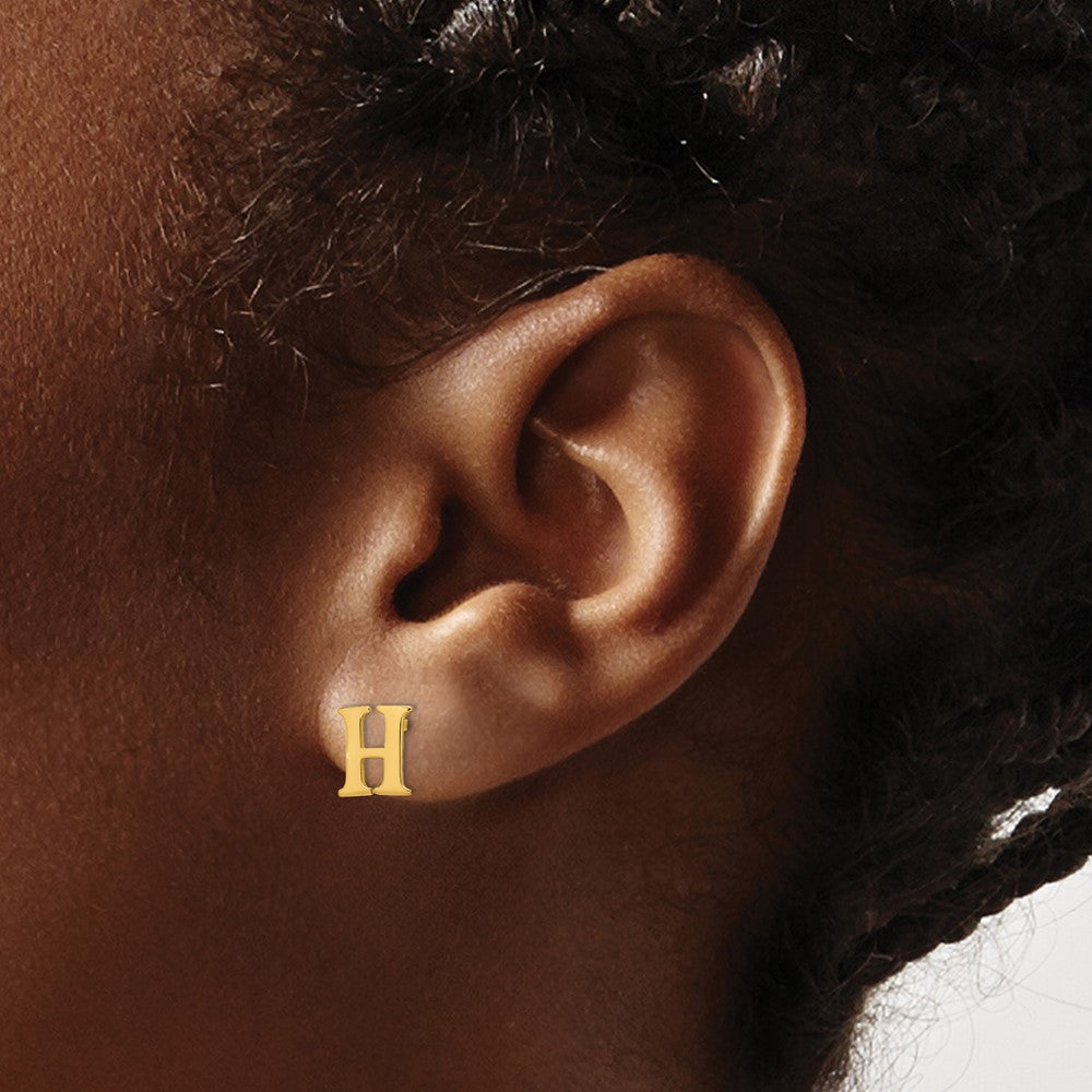 Sterling Silver Gold-plated Letter H Initial Post Earrings