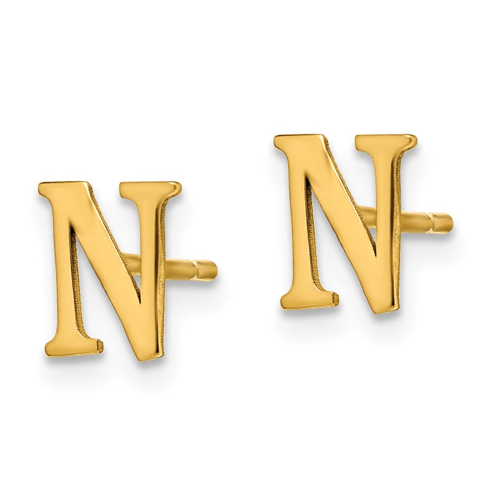 Sterling Silver Gold-plated Letter N Initial Post Earrings