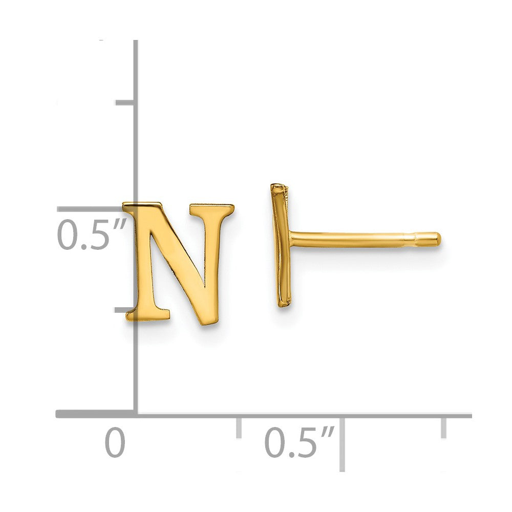 Sterling Silver Gold-plated Letter N Initial Post Earrings