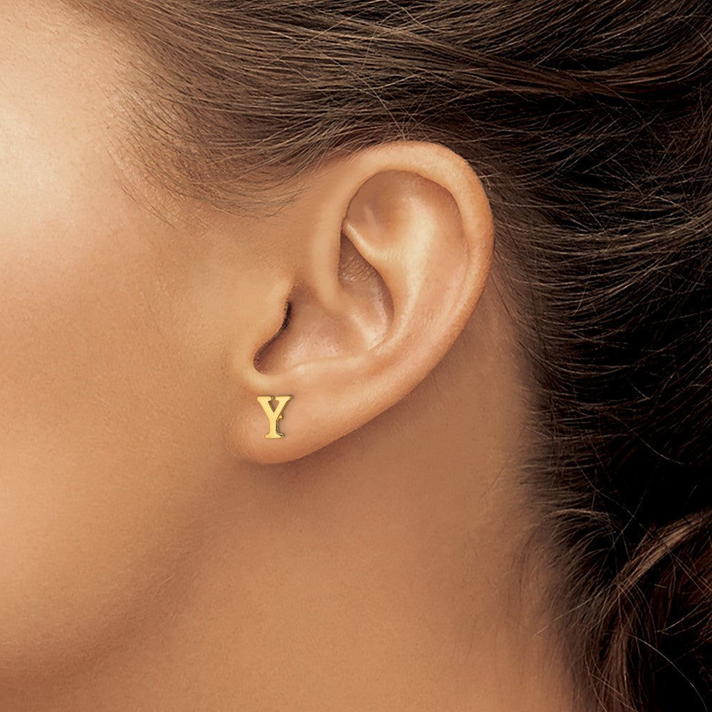 Sterling Silver Gold-plated Letter Y Initial Post Earrings