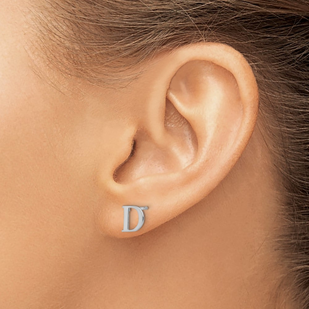 Sterling Silver Rhodium-plated Letter D Initial Post Earrings