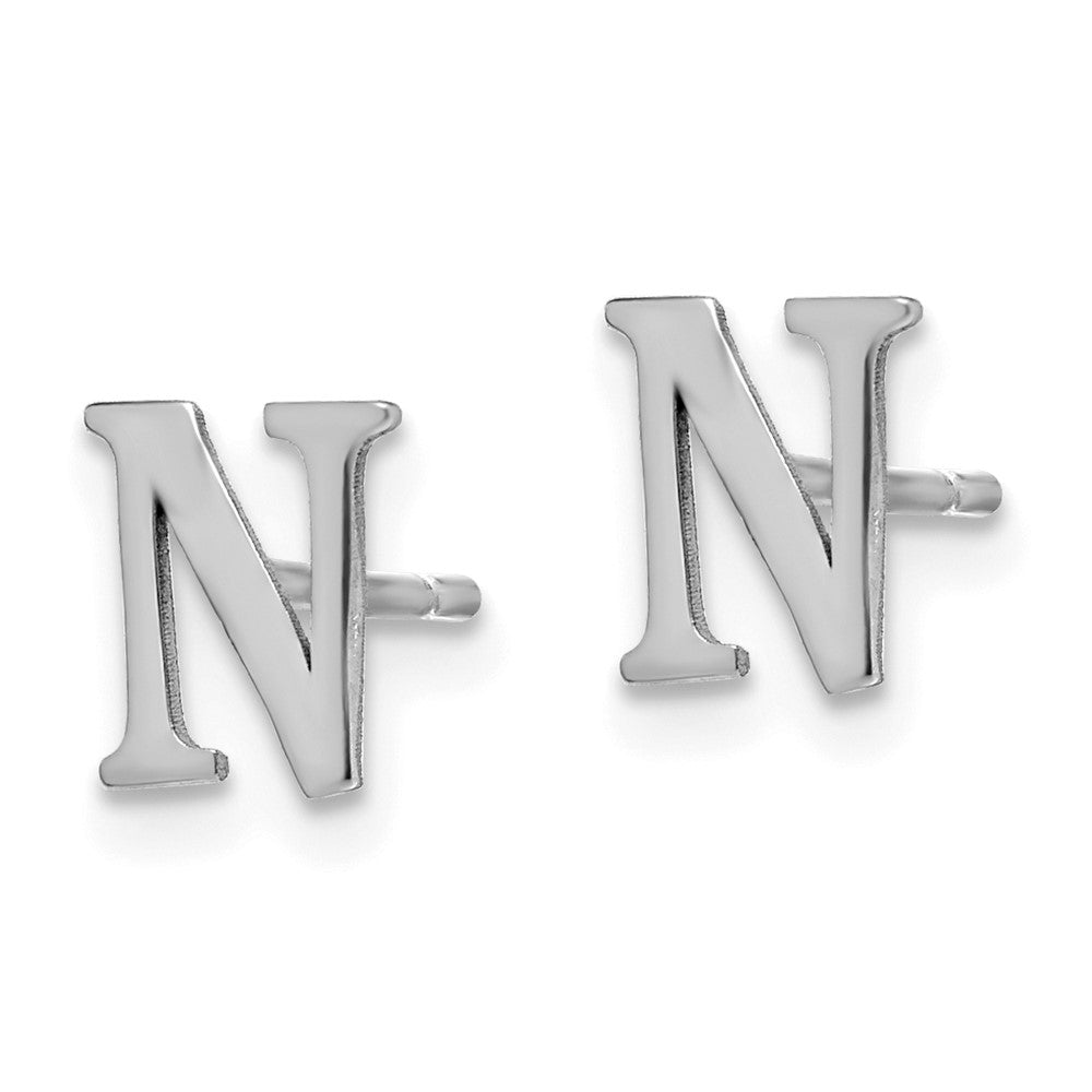 Sterling Silver Rhodium-plated Letter N Initial Post Earrings