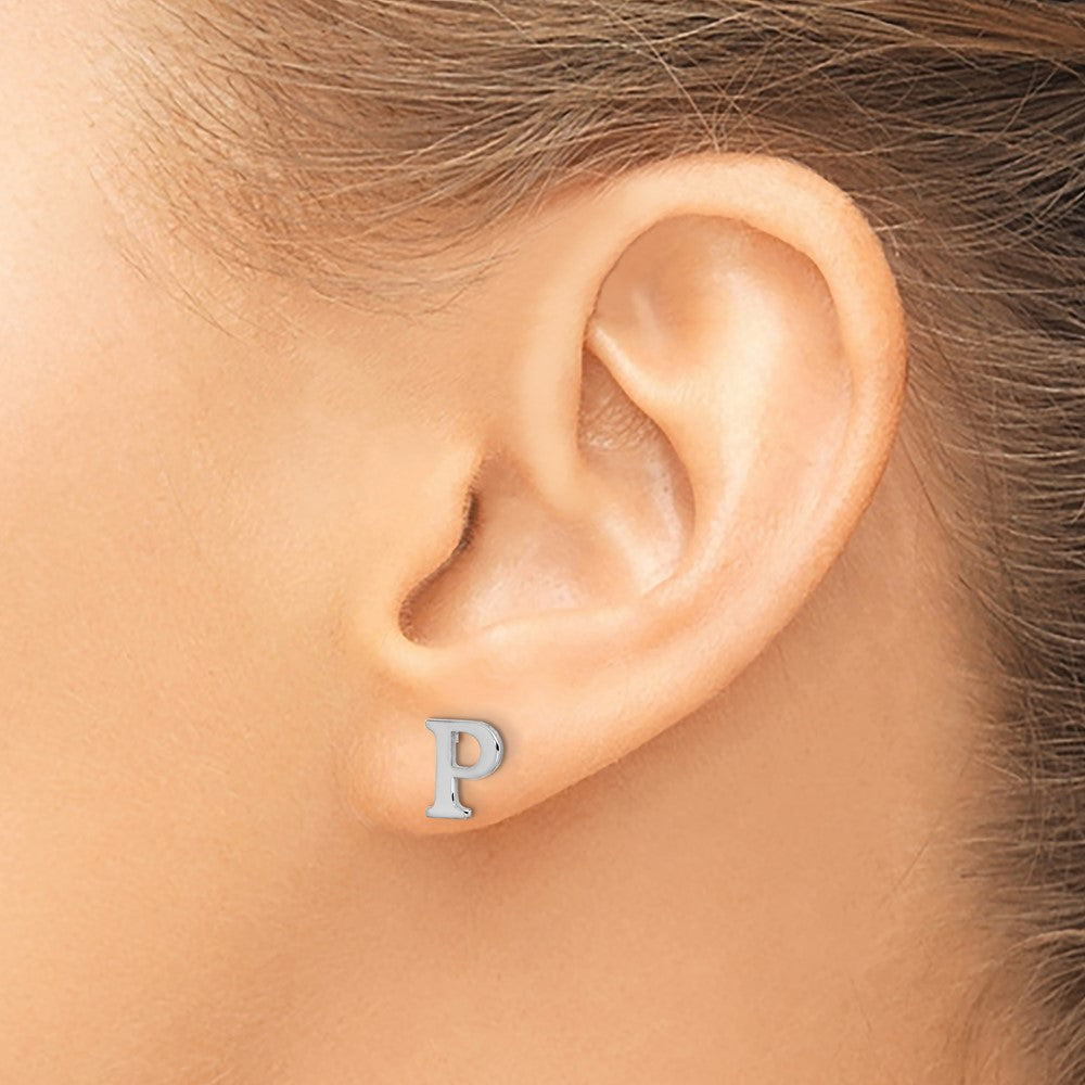 Sterling Silver Rhodium-plated Letter P Initial Post Earrings