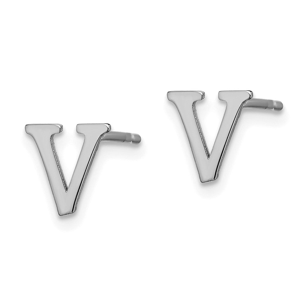 Sterling Silver Rhodium-plated Letter V Initial Post Earrings