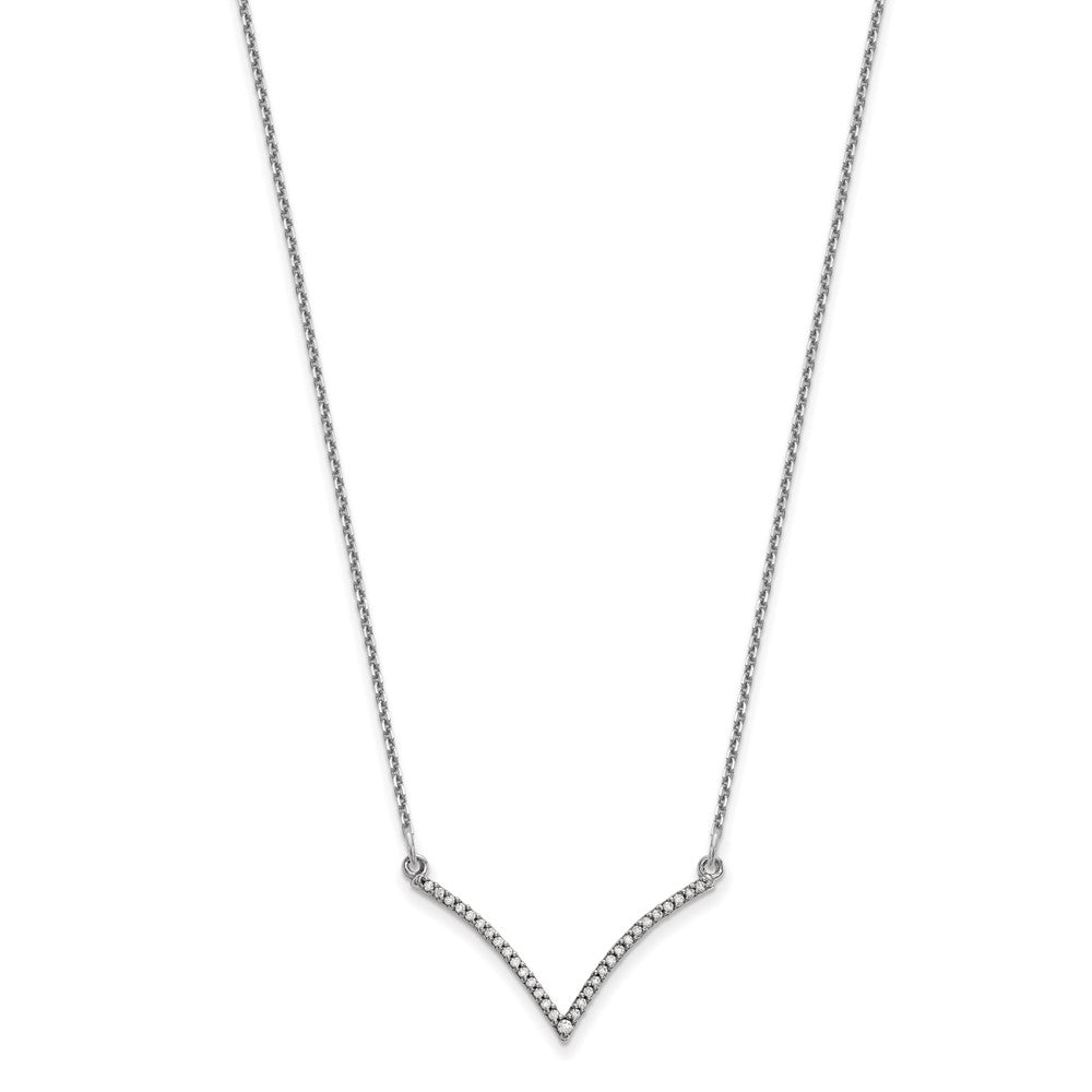 14k White Gold Polished 1/8 carat Diamond 18 inch V-Necklace