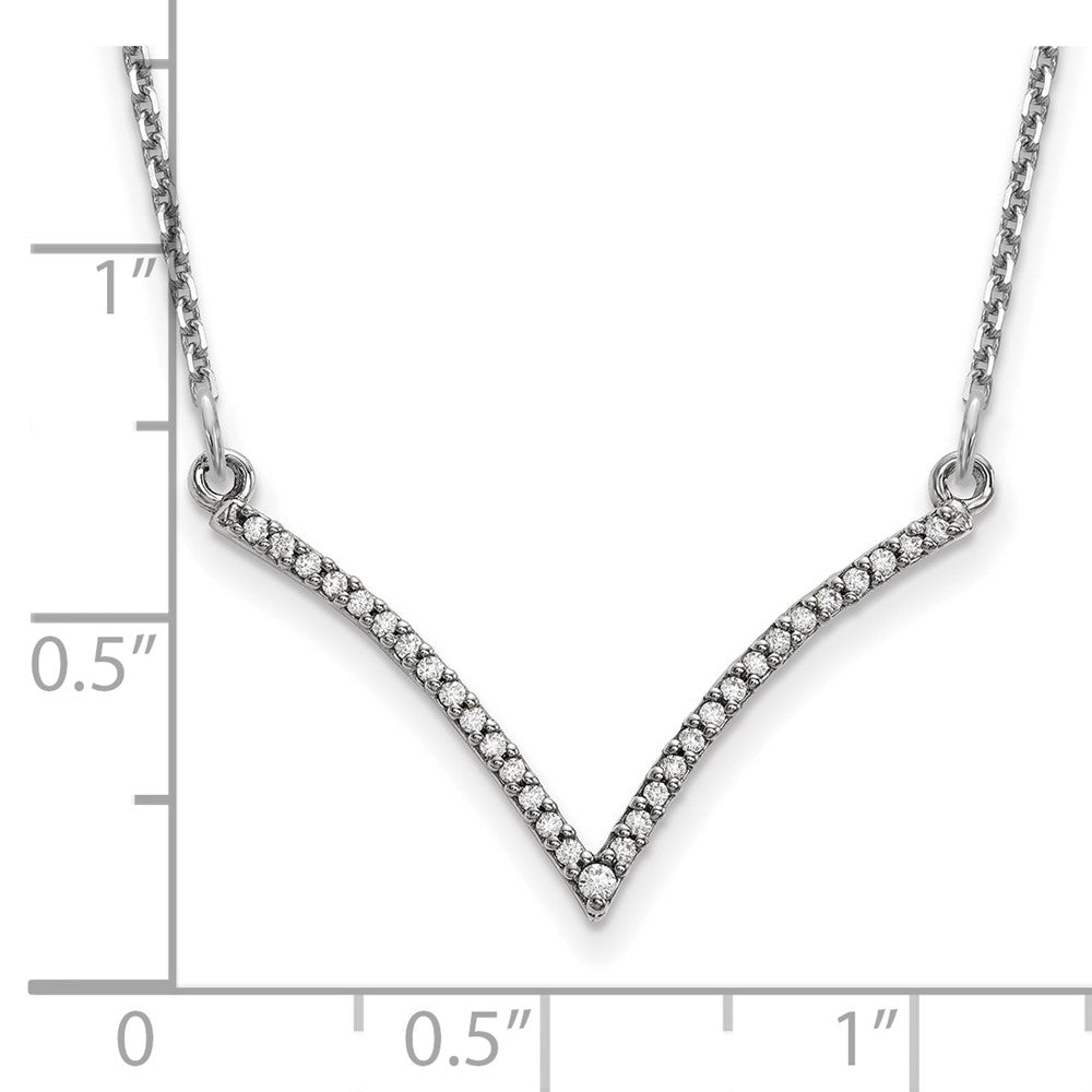 14k White Gold Polished 1/8 carat Diamond 18 inch V-Necklace