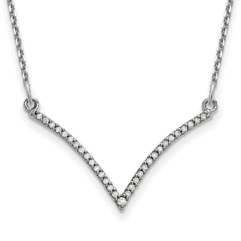 14k White Gold Polished 1/8 carat Diamond 18 inch V-Necklace