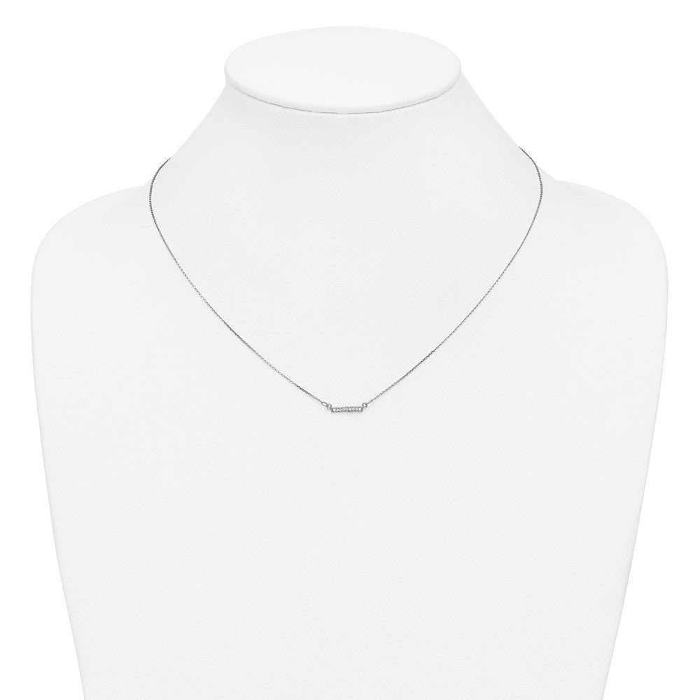 14k White Gold Polished 1/20 carat A Diamond Tiny Bar 18 inch Necklace