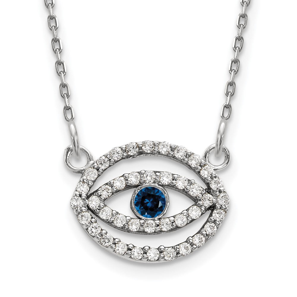 14K White gold;Lobster;Diamond;Sapphire;A quality;18in chain