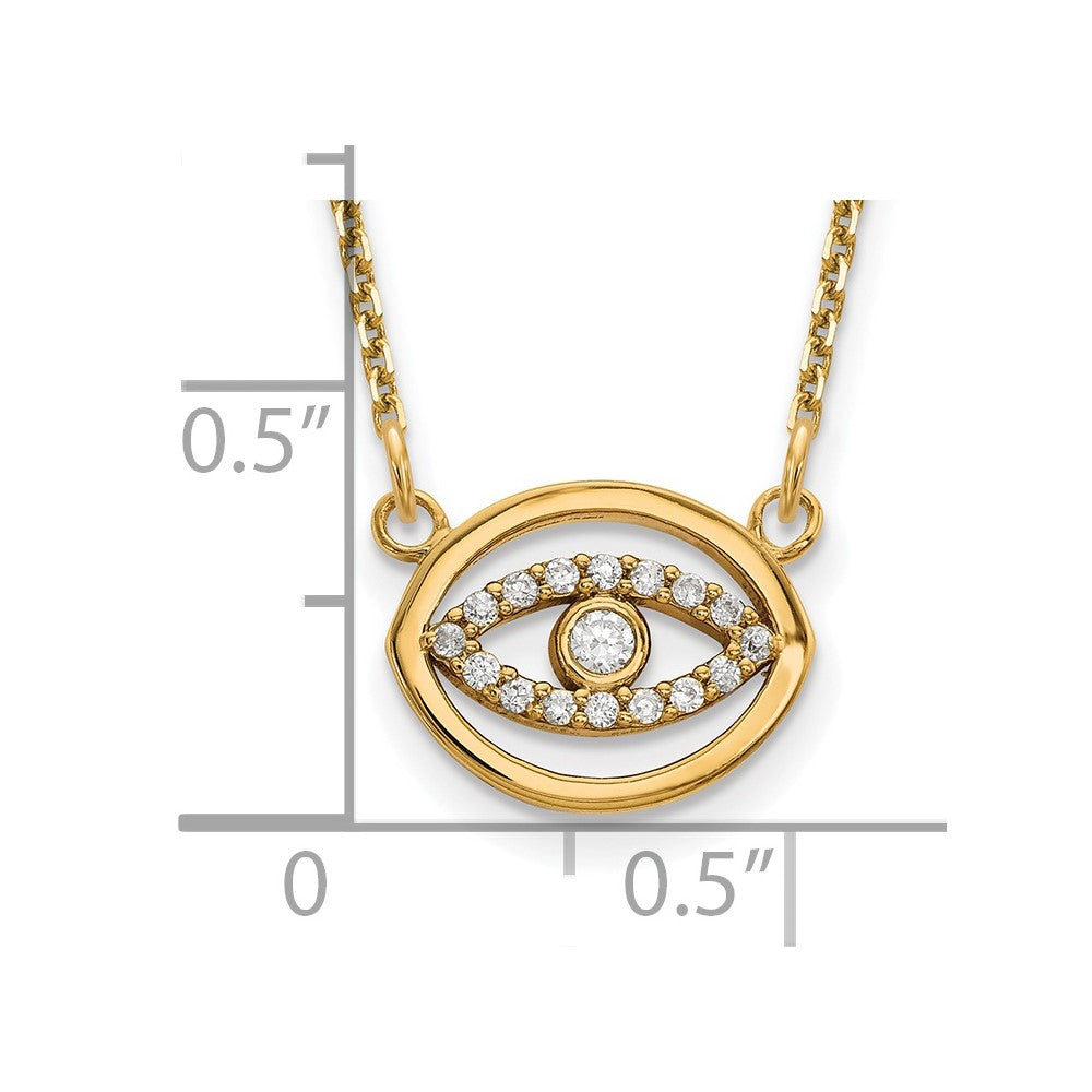 14k Polished 1/10 carat Diamond Halo Evil Eye 18 inch Necklace