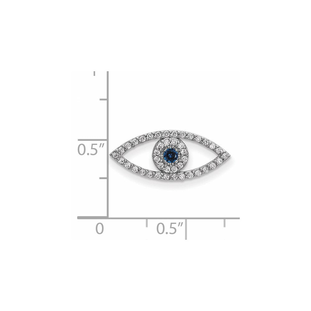 14k White Gold Small Sapphire and A Diamond Evil Eye Chain Slide